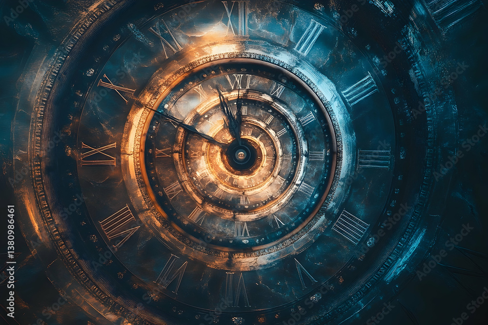 Poster a unique and abstract rendering of a detailed clock face
