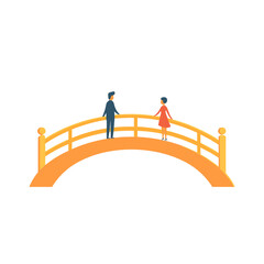 Couple Meeting on a Yellow Arch Bridge Illustration