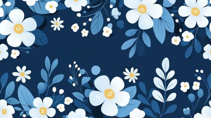 Obraz premium Elegant floral wallpaper design with delicate blossoms on a deep blue background.