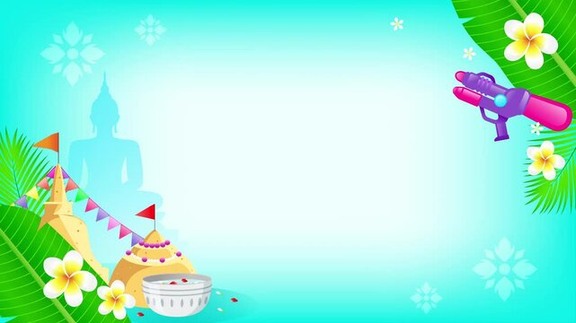 4K Animation Songkran festival background. Thai New Year Holidays. Water festival.	