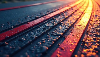 Close-up of a textured surface showing repetitive lines mimicking a racetrack , stripe, horizontal, surface texture