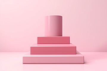 3D Scene - Pastel pink 3 step stage and steps and high cylinder stage.