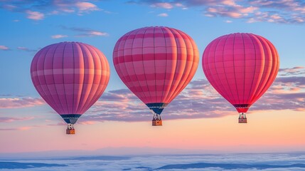 Fototapeta premium Three Pink Hot Air Balloons Soaring at Sunrise