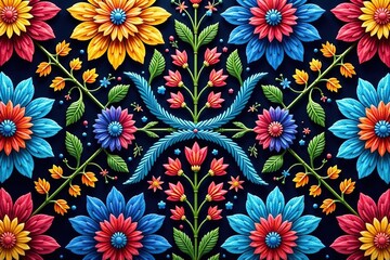 Intricate floral textile design, repeating motif , seamless, digital