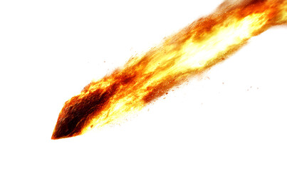 Blazing Fiery Comet Impact in Motion with Glowing Heat and Blur Isolate on Transparent Background, cutout, png