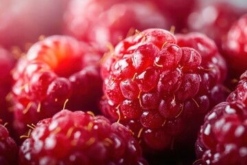 Close-up of fresh ripe raspberries in natural light