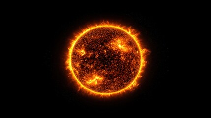 Radiant golden sun with detailed corona against a deep black space background.