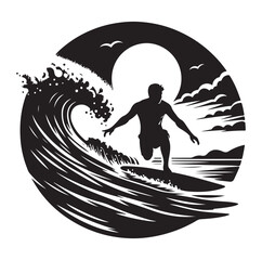Surfing Icons and Silhouettes vector illustration.