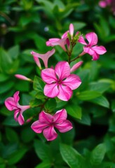 Fototapeta premium Pink Adenium obesum blossoms vibrant against lush green foliage, photography, flora