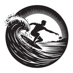Surfing Icons and Silhouettes vector illustration.