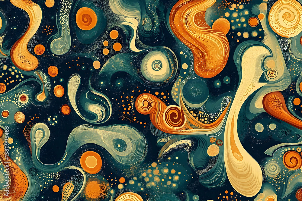 Poster an abstract artistic representation featuring various shapes and a color palette