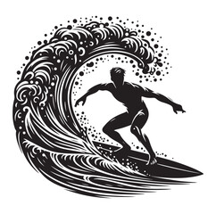 Surfing Icons and Silhouettes vector illustration.