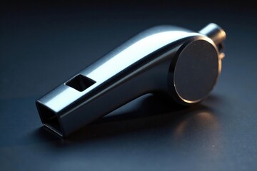 Sleek silver whistle, metallic gleam, sharp detail , object, referee, isolated