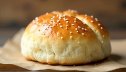 Soft, fluffy white bun, slightly toasted edges , food photography, carb