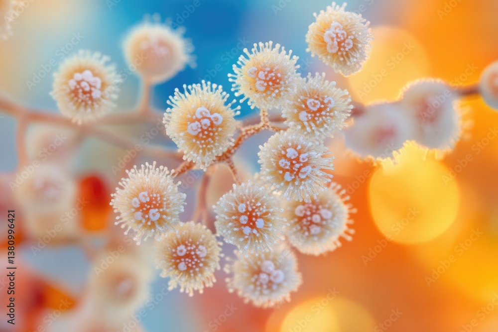 Poster microscopic image showing a cluster of virus particles resembling a delicate flower.