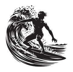 Surfing Icons and Silhouettes vector illustration.