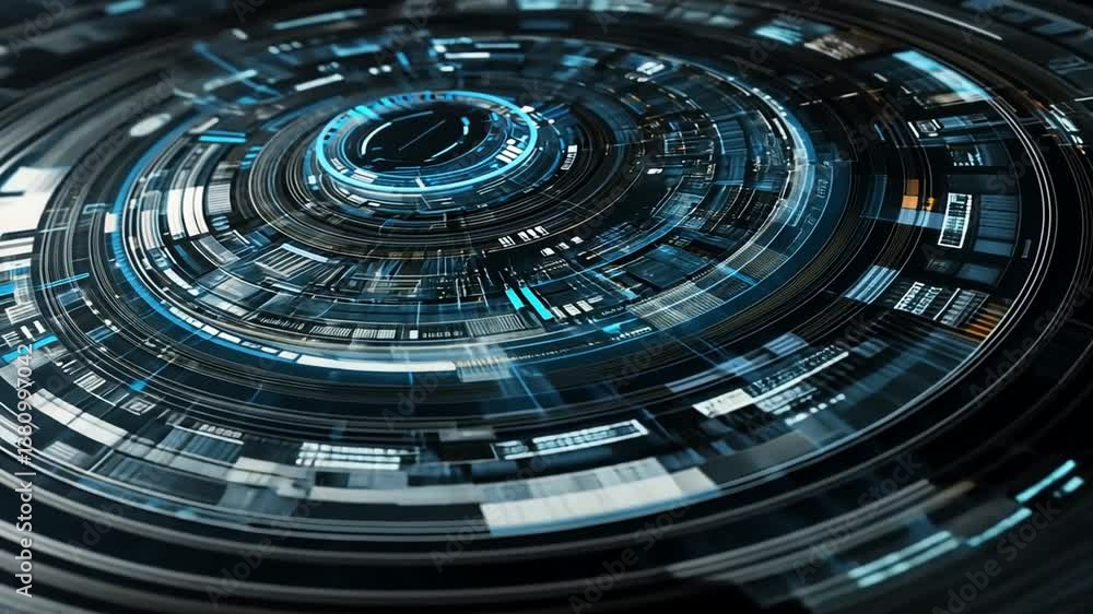 Poster visual representation of futuristic technology with circular patterns generative ai