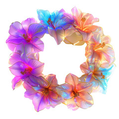 Vibrant Neon Floral Circle in Rainbow Light