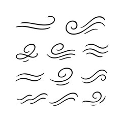 Doodle wind  blow, gust design isolated on white background. vector hand drawn illustration