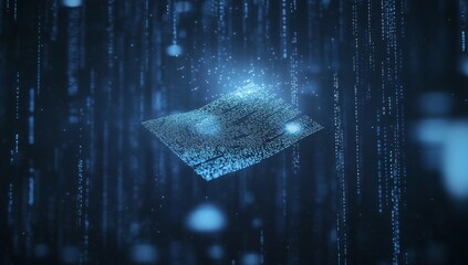 Digital data sheet, floating in digital code background