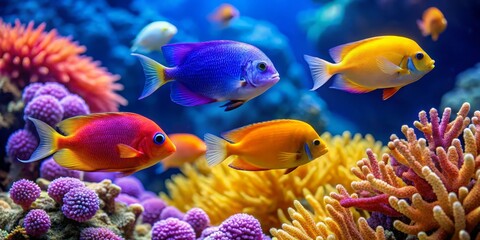 Obraz premium Vibrant Underwater Scene with Colorful Fish and Coral Reefs