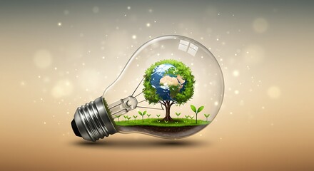 Sustainable Energy: Earth in an Illuminated Lightbulb