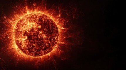 Ultra close-up of the sun's fiery texture, molten plasma swirling with heat.