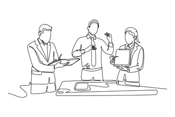 focus on providing ideas and opinions and noting important things in discussions within the community. Community focused concept. Single line draw design. Vector graphic illustration