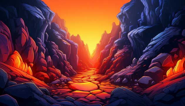 explore stunning 2d abstract lava caves designed for thrilling mobile game adventures featuring vibrant colors and unique shapes