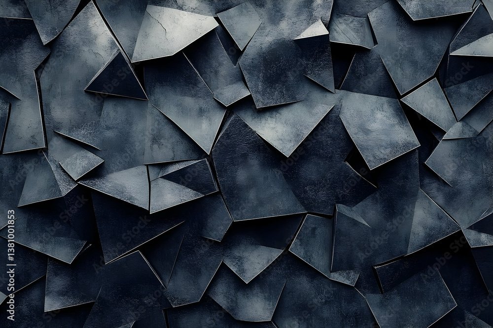Poster a textured background showing irregular broken shapes in a dark color