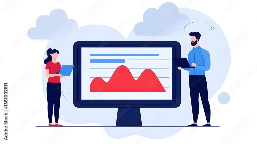 Poster futuristic business strategy with and cloud computing visualization