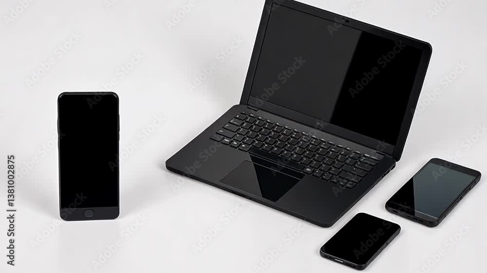 Poster modern laptop and mobile devices arranged for digital design generative ai