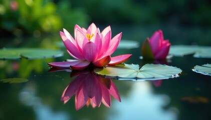 Fototapeta premium Intricate floral design reflected in still lake water, water, pattern