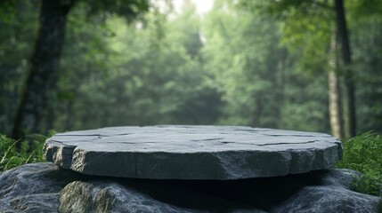 Obraz premium Stone Display Platform in Forest for Product Mockups and Presentations