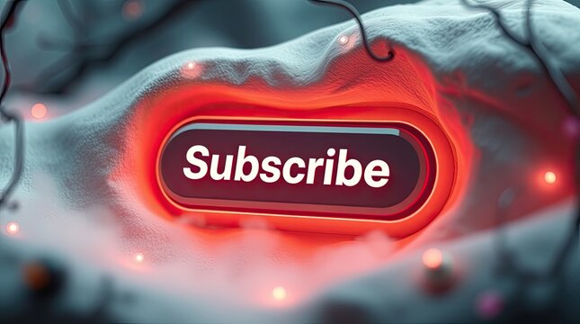 The glowing subscribe button is embedded in a textured background
