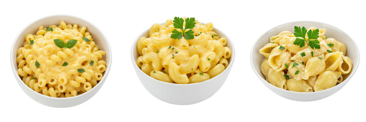 Three Bowls of Pasta with Creamy Cheese Sauce.