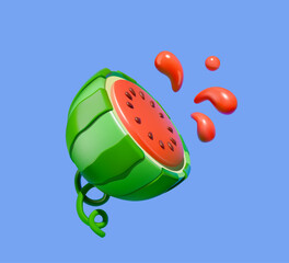 3D Half watermelon with splash and seed.