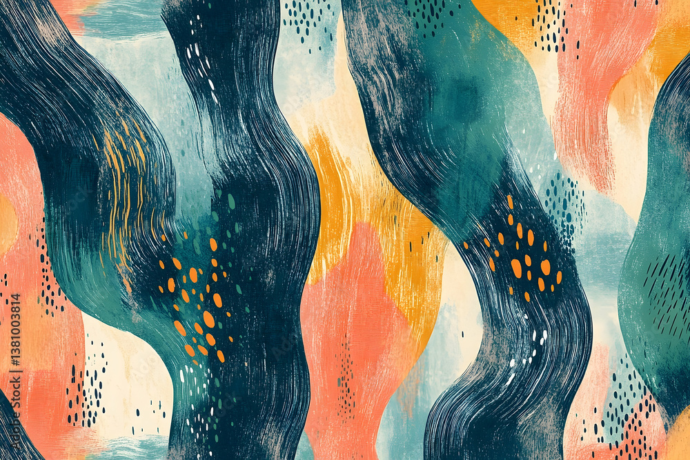 Poster abstract art featuring colorful layered shapes and textured strokes