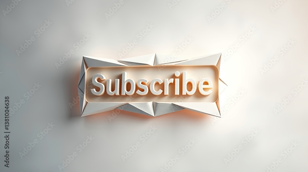 Poster a three dimensional rendered word subscribe displayed with geometric shapes