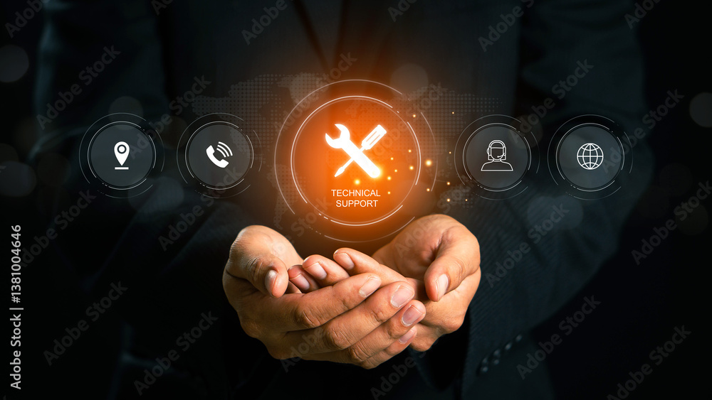 Poster technical support customer service concept, call center and customer service help. technology intern