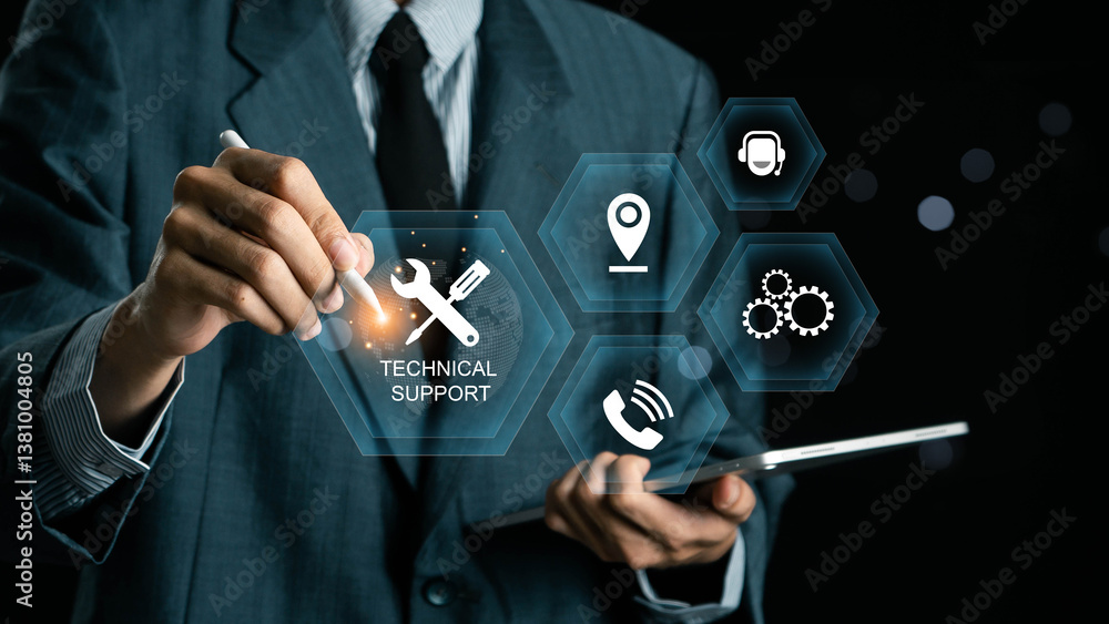 Poster technical support customer service concept, call center and customer service help. technology intern