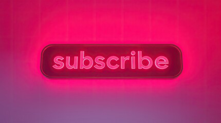 An illuminated and glowing subscribe button shown on a surface