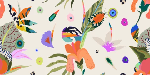 Crédence en verre imprimé Cute hand drawn flower garden abstract pattern. Dynamic botanical print. Unique fashionable template for design. 