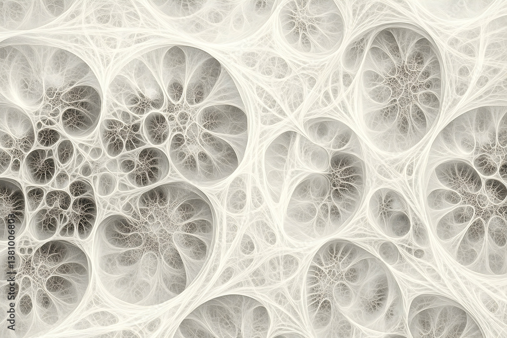 Poster an abstract image featuring a complex arrangement of circular patterns