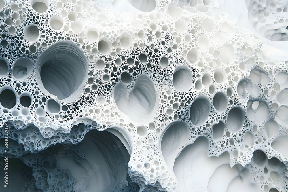 Poster an abstract artistic rendering depicting intricate porous structures and cavities