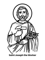 Saint Joseph the Worker Hand Drawn Vector Outline lineart Hand Drawn Black and White Doddle Illustration