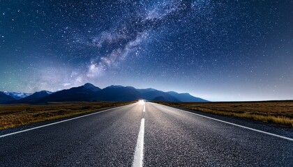 empty road under starry sky night landscape