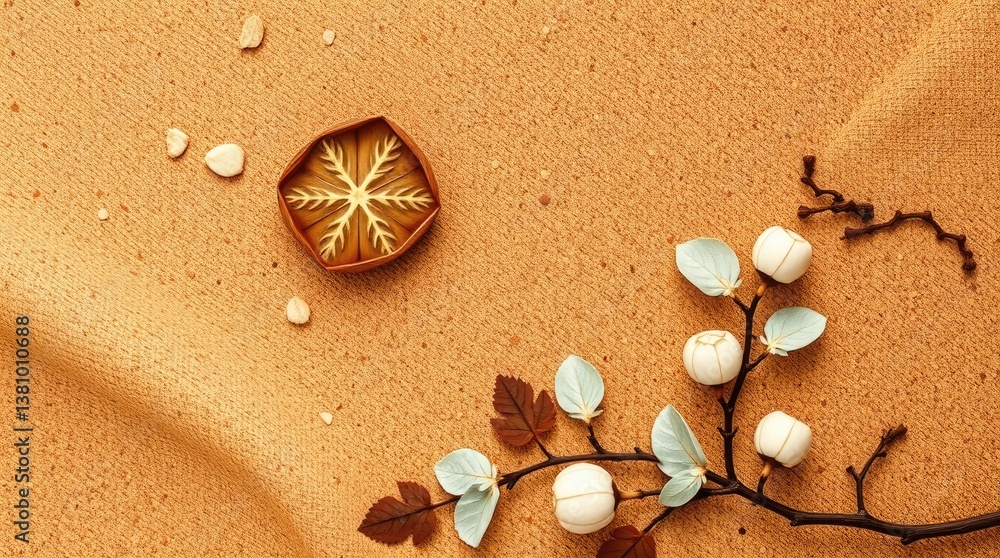 Poster an abstract composition featuring a snowflake and floral elements