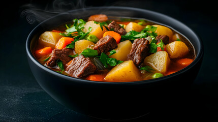 Steaming Bowl of Hearty Beef and Vegetable Stew
