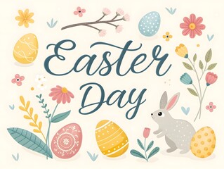 Easter day festive card with stylish hand-lettered typography,greeting,illustration